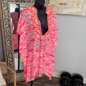 Women’s Pink Tie-Dye Embroidered V-Neck cover up
